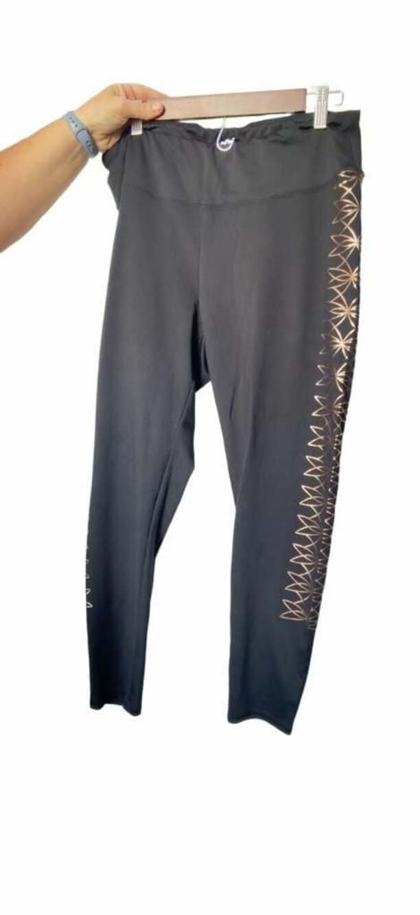 Maurices in MOTION Women's Black Leggings with Rose Gold Foil Geometric Design